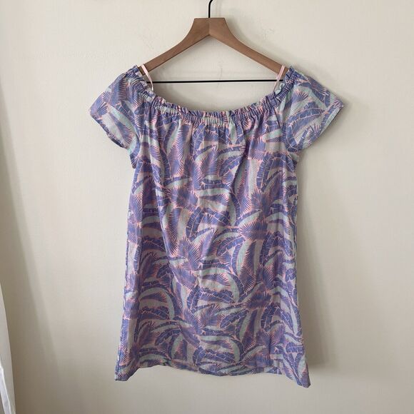 Vineyard Vines Womens Large Off Shoulder Hawaiian Mini Dress Palm Leaf Coastal - Picture 5 of 6